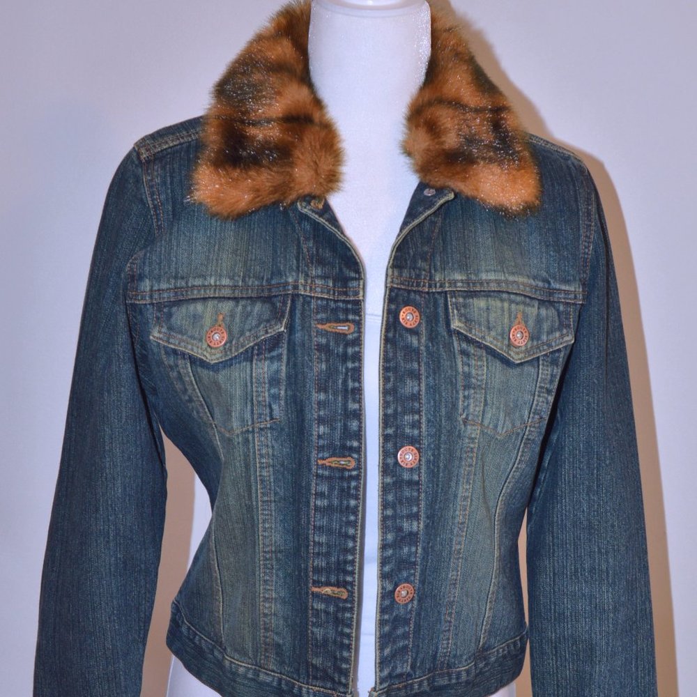 Vintage Route 66 Denim Jacket with removable faux fur collar